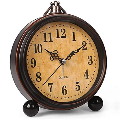 Vintage Hangable Battery Alarm Clock Metal Night Light Super Silent Table Desk Quartz Clock Time For Bedroom Bedside Desk Shelf