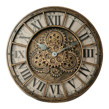 Retro Industrial Roman Wall Clock  Gear Rotation Clock Living Room Decorative Wall Clock Stylish Silent Wall Clock Quartz Clock