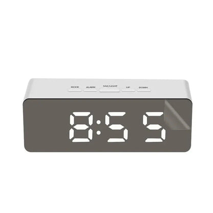 1Pc White Digital Clock LED Mirror Table Clock Snooze Display Time Night Light Desktop USB Alarm Clock Home Decor Desk Clock