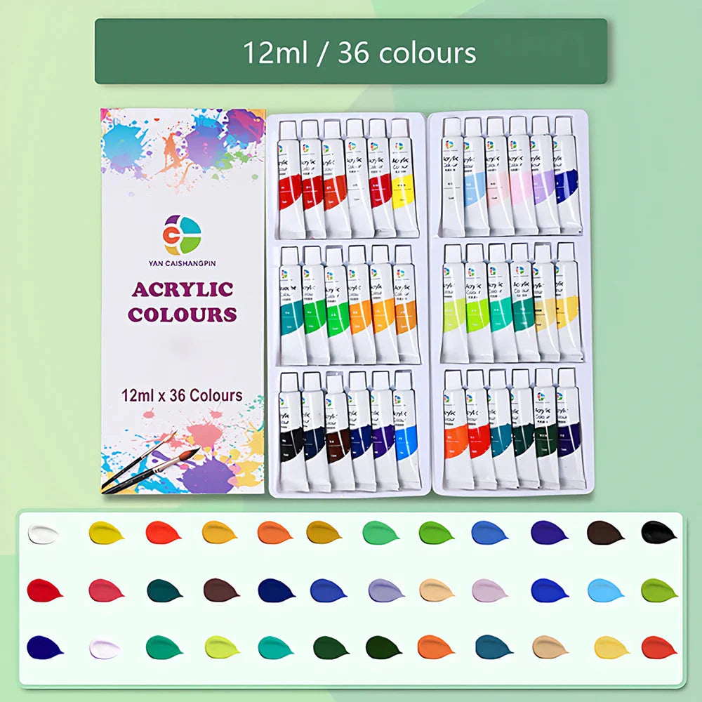 Acrylic Paint Set 12/18/24/36 Colors 12ml Tubes Non-Toxic Waterproof Art Craft Paints for Artists Kids Beginners School Supplies