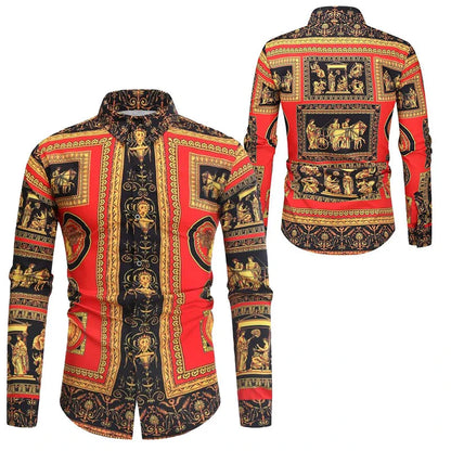 Baroque Floral Royal Shirts Men Luxury Print Designer Tops Paisley Pattern Flowers Fashion Western Long Sleeve Shirt Camisas