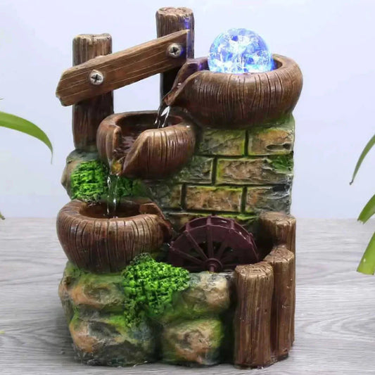 Resin Desktop Fountain Flowing Water Ornament Simulation Landscape Desktop Decoration for Home Hotel Office EU Plug