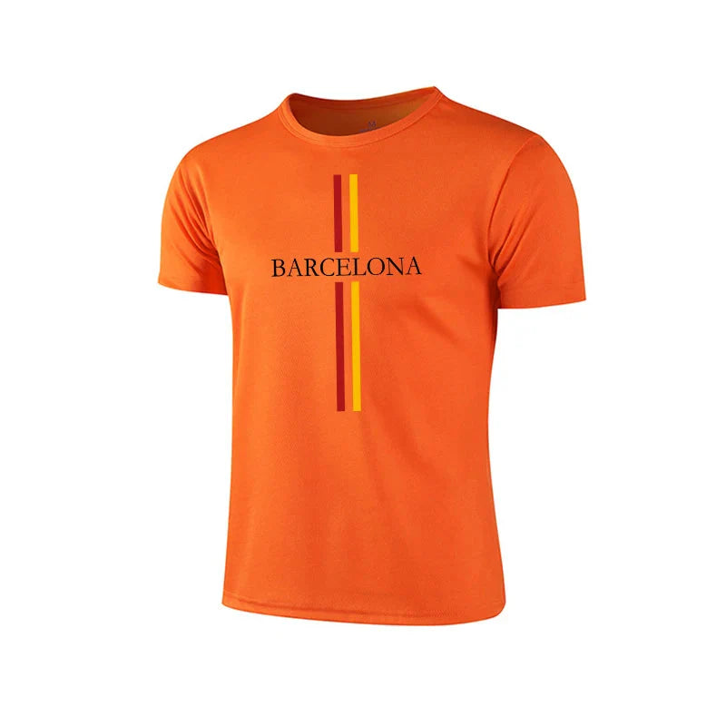 Mens T-shirt Print Casual Exercise Tops Outdoor Jogging Marathon Clothing Summer Quick-Drying Mesh Tees Daily Cycling Sportswear