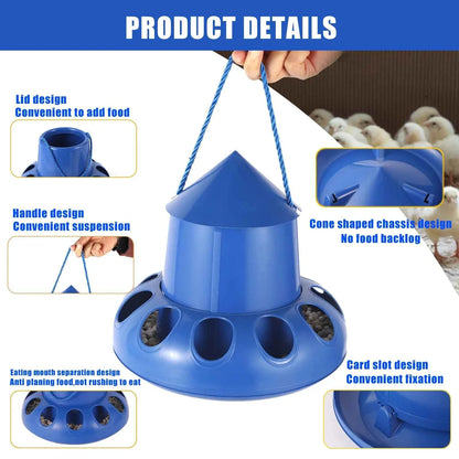 Pigeon Feeder Chicken Automatic Feeder Bird Feeding Bucket Bowl Food Dispenser 11 Holes for Chicken Pigeon Quail Hen Budgie 1Pc