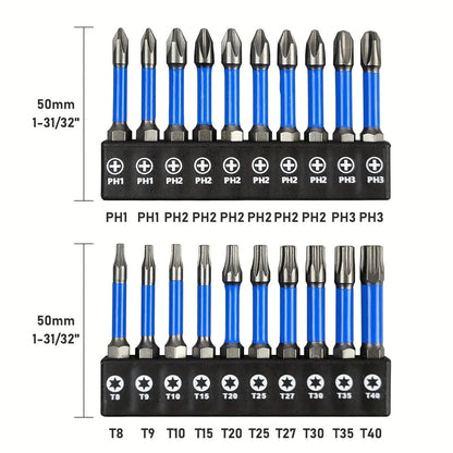 2" Impact Torx Bit PH2 Set 10pcs (TT6-TT40), 1/4" Hex-Shank S2 Steel Star Bit Set, CNC Machined Tips with Magnetism,