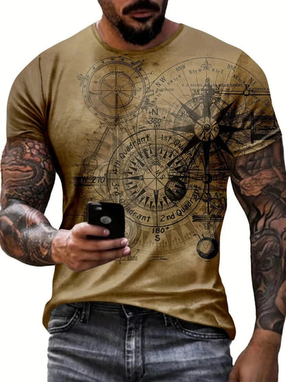 New T-Shirts for Men Unique Geometric Print Design Summer Vintage Graphic T-Shirts Casual Crew Neck Short Sleeve Men's Clothing