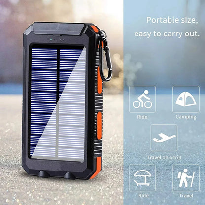 Solar Power Bank 10000mAh Portable Charging Poverbank External Battery Charger Strong Light LDE Light for All Smartphones
