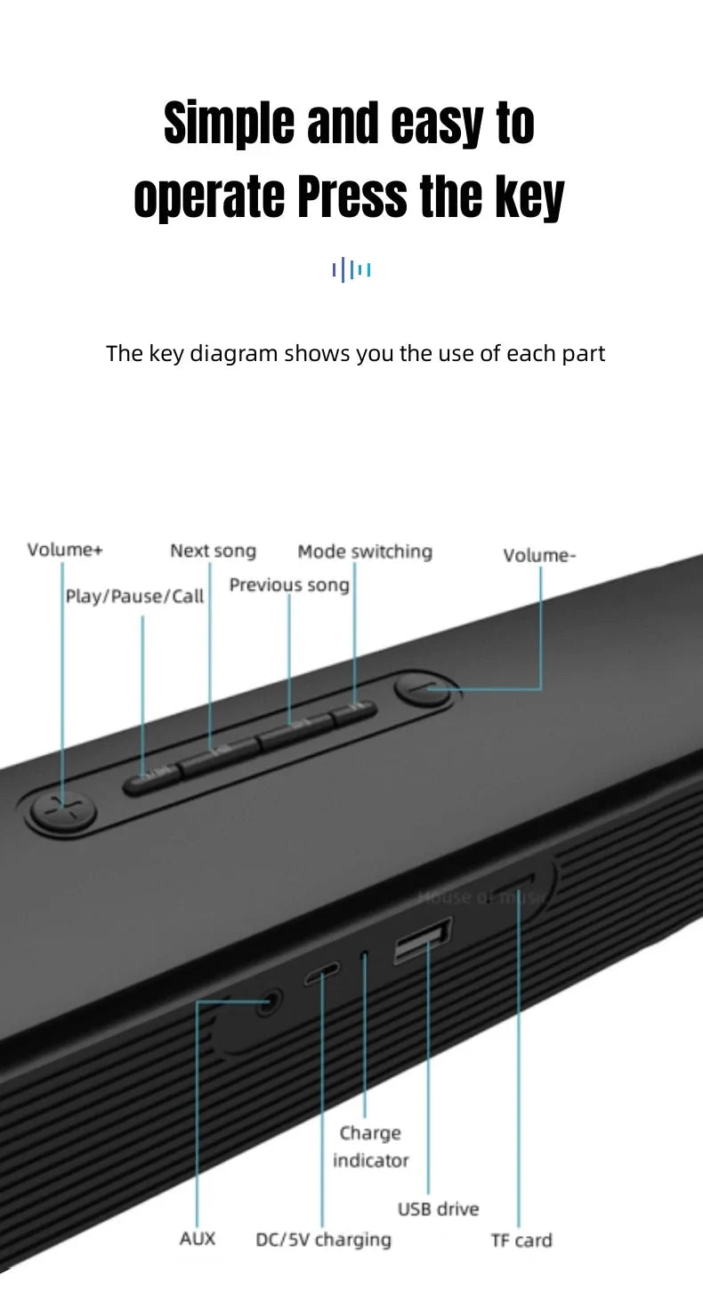 TV Soundbar Wired and Wireles Home Surround Speaker Sound Bar for PC Theater Computer Aux 3.5mm Outdoor Portable Bluetooth Audio