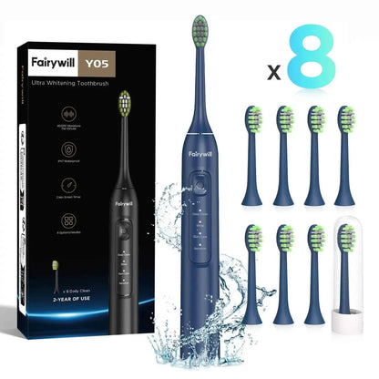 Fairywill FW-Y05 Electric Sonic Toothbrush - Rechargeable Adult Toothbrush with 8 Replacement Heads