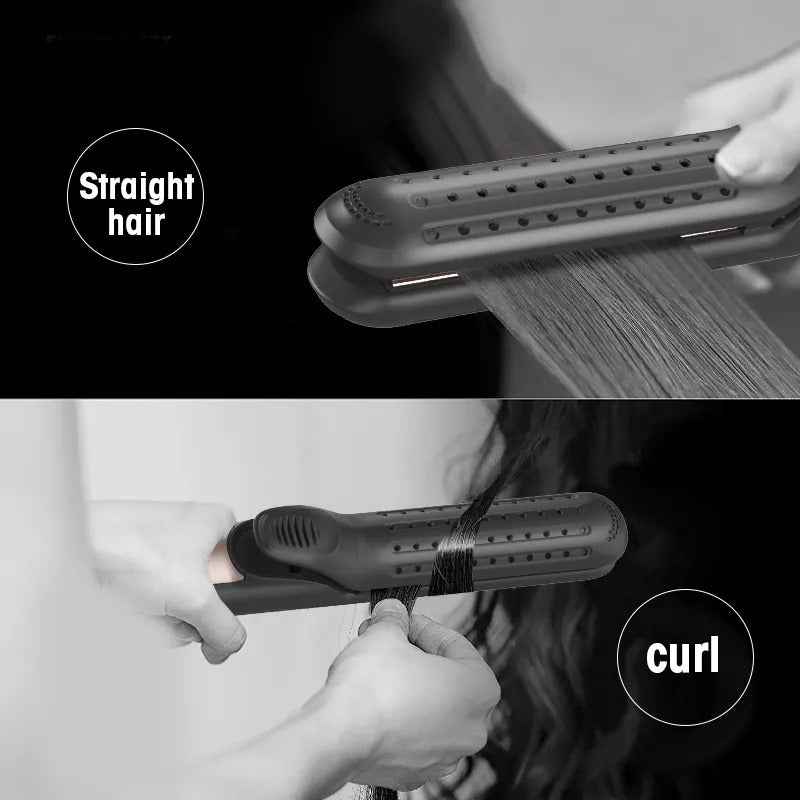 2 In 1 Hair Curling Iron With Cooling Air Hair Straightener Curler 220°C Dual Voltage Ceramic Glazed Plate Flat Irons