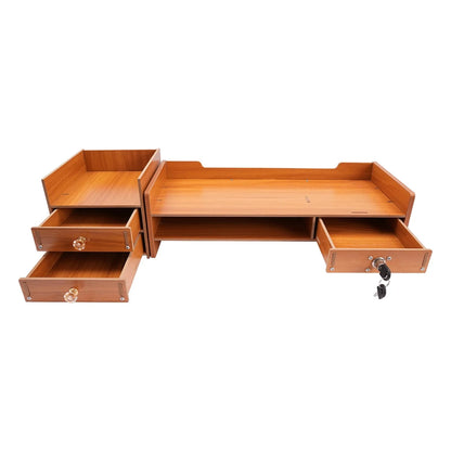 Wooden Desk Organizer W/ Drawer File Storage Desk Monitor Riser Computer Stand