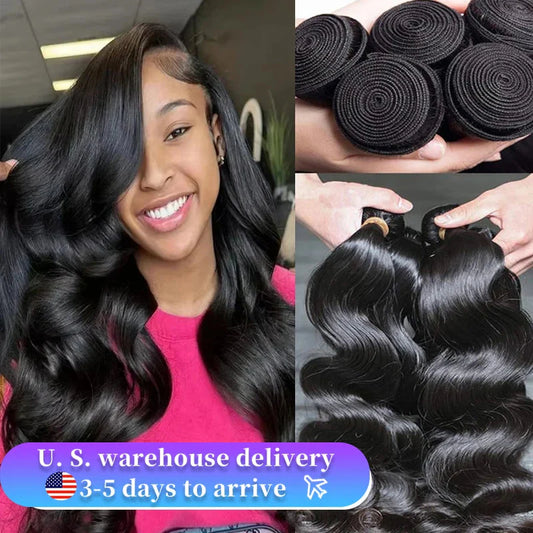Body Wave Human Hair Bundles 12A Raw Virgin 100% Unprocessed Weave Human Hair Extensions 1 3 4 Bundles Deals Natural Color
