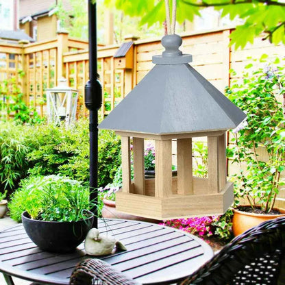 Wooden House Bird Feeder Outdoor Wooden Birds House Hanging Feeding Station Hollow Bird Feeder Food Container for Garden Park