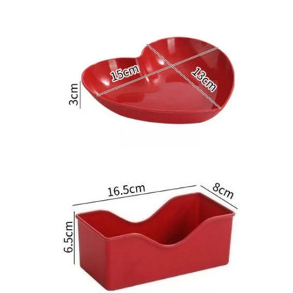 Red Heart Shaped Plates Set for Wedding and Festival Candy and Snack Serving Cake and Snack Plate Kitchen Utensils