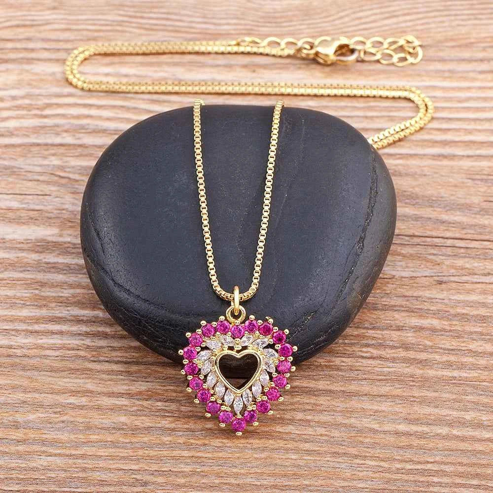 Nidin New Arrival Romantic Heart Shape Sparkling Zircon Pendant Necklace 3 Colors For Women Female Fine Jewelry Gifts Wholesale