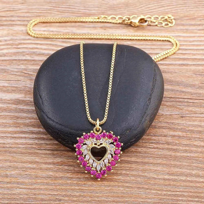 Nidin New Arrival Romantic Heart Shape Sparkling Zircon Pendant Necklace 3 Colors For Women Female Fine Jewelry Gifts Wholesale