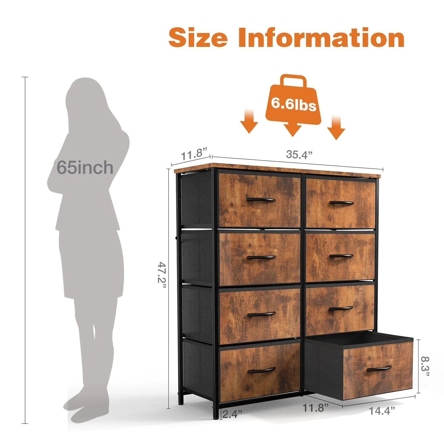 Dresser for Bedroom Storage Drawers, Fabric Storage Tower with 2/4/5/6/7/8/9/10 Drawers Sturdy Metal Frame