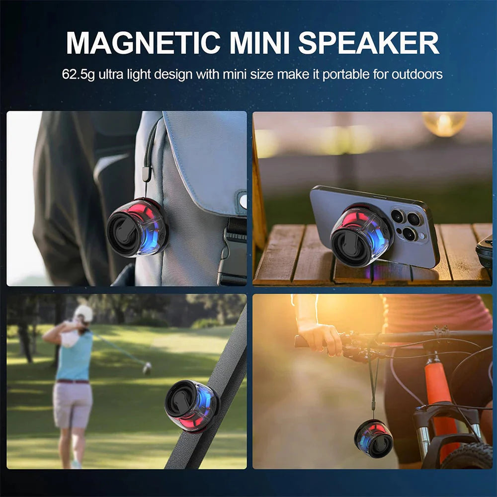 Magnetic Portable Bluetooth Speaker Mini Sound Box HiFi Stereo Soundbar Wireless Loudspeaker with LED Color Light Phone Holder