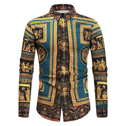 Baroque Floral Royal Shirts Men Luxury Print Designer Tops Paisley Pattern Flowers Fashion Western Long Sleeve Shirt Camisas