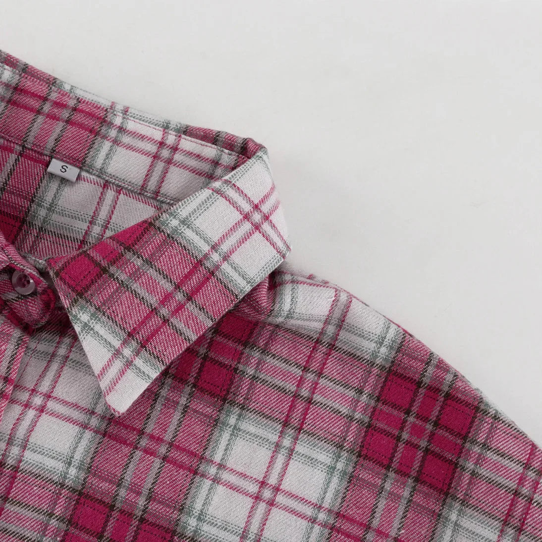 Pink Plaid Shirt for Women in Europe and America New Versatile Loose Shirt for Women Removable Long-sleeved Lapel Top