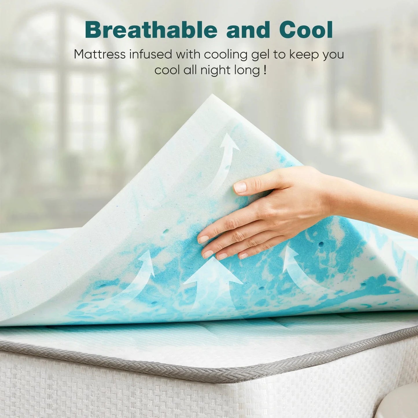 JHK 2 Inch Gel Memory Foam Mattress Topper Full Size Cooling Mattress Soft and Breathable Bed Topper School Bedroom Furniture