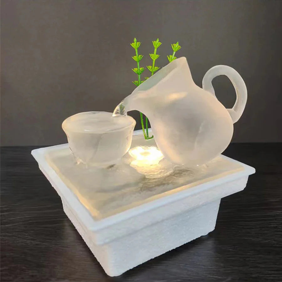 Mini Zen Desktop Fountain - LED Waterfall for Office Desk, Feng Shui Decor & Meditation Relaxation