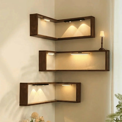 Space Saving 90 Degree Corner Wall Shelf Floating Shelf Suspended Wooden Display Shelf Wall Mounted Corner Bookshelf Home