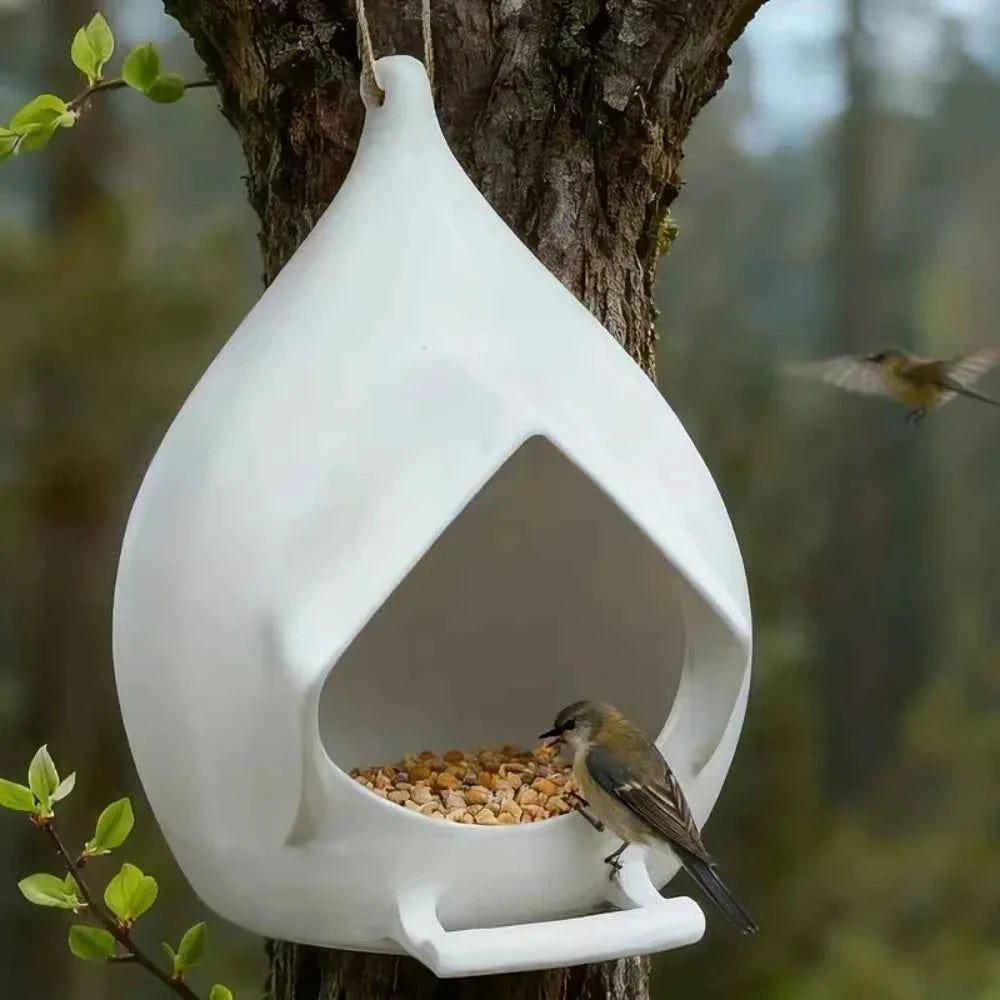 House Shape Waterproof Hanging Bird Feeder Rainproof Large Capacity Hummingbird Feeder with Stand Birds Food Catcher Outdoor