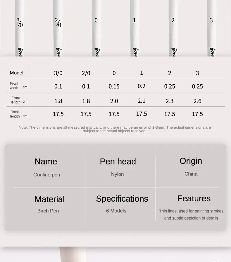 Artist Paint Brush 6 Pcs Set Thin Pen Extra Long Fine Point Liner Tip #000#00#0#1#2#3, Scale Models Nail Acrylic Oil Watercolor