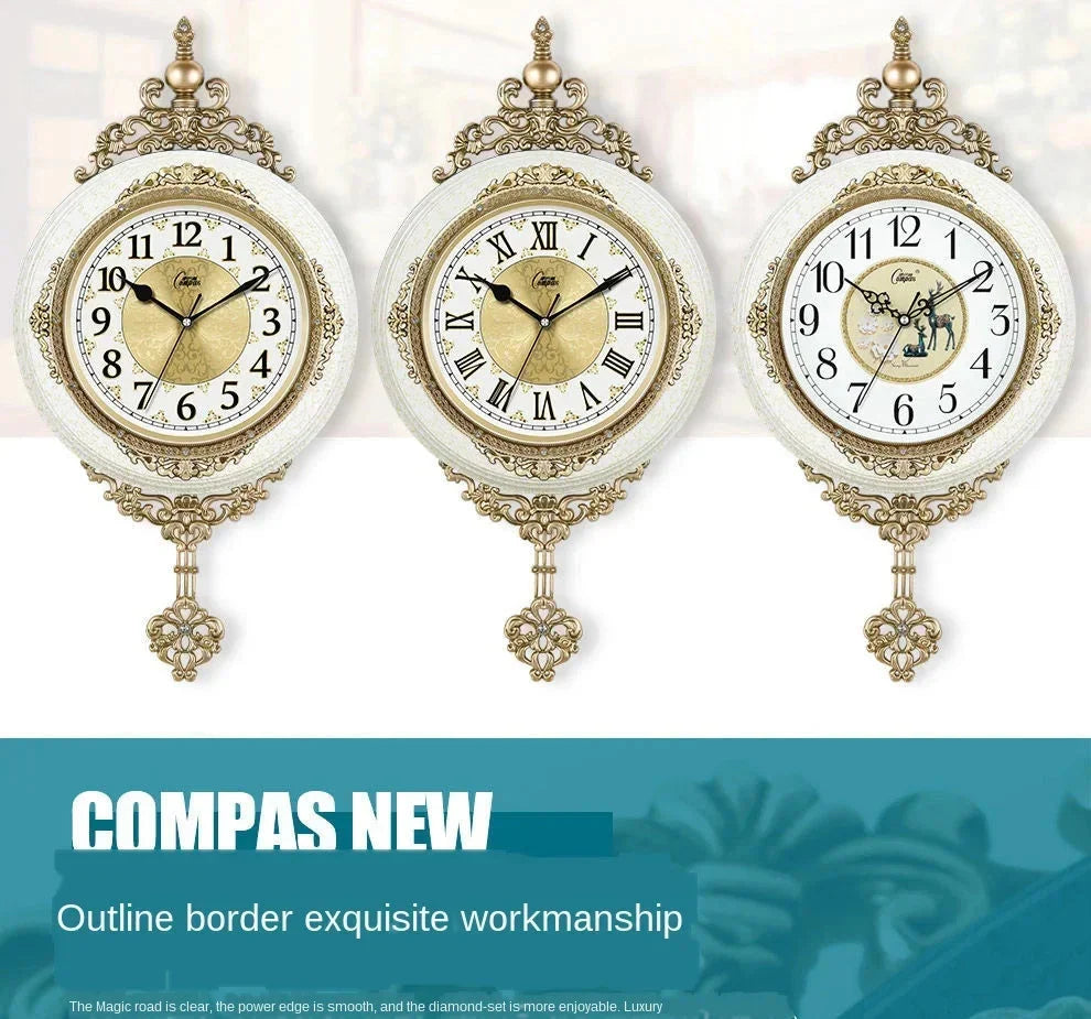 Retro European Style Wall Clock Watch Living Room Mute Pendulum Clock Elegant Taste Family Gift Art Decoration