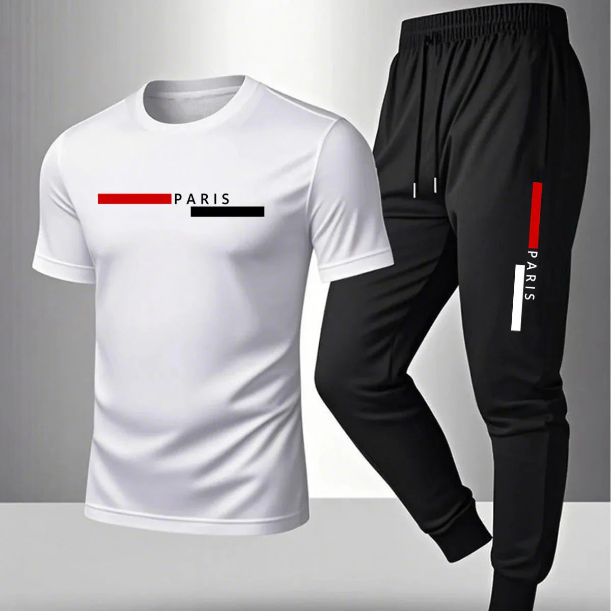 2026 NEW Men's Summer Casual Pants+Short Sleeve T-shirt Set Paris Paris Paris Printed Two Piece Set Men's Sports Set