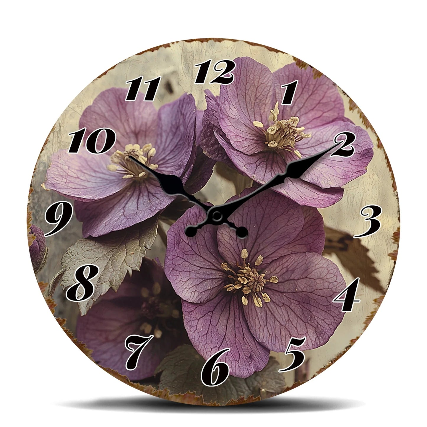 Purple Flower Blossom Floral Art Design Rustic Charm Decorative Clock 10"-16"