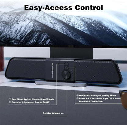 SENZER Computer Speakers-Gaming Speaker with Stereo Sound,PC Sound Bar for Laptop Desktop Monitor (Bluetooth & 3.5mm Aux)