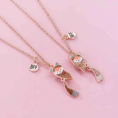 2Pcs/Set Cartoon Fox Shape Pendant Chain Best Friends Necklace BFF Friendship Jewelry Gift for Women