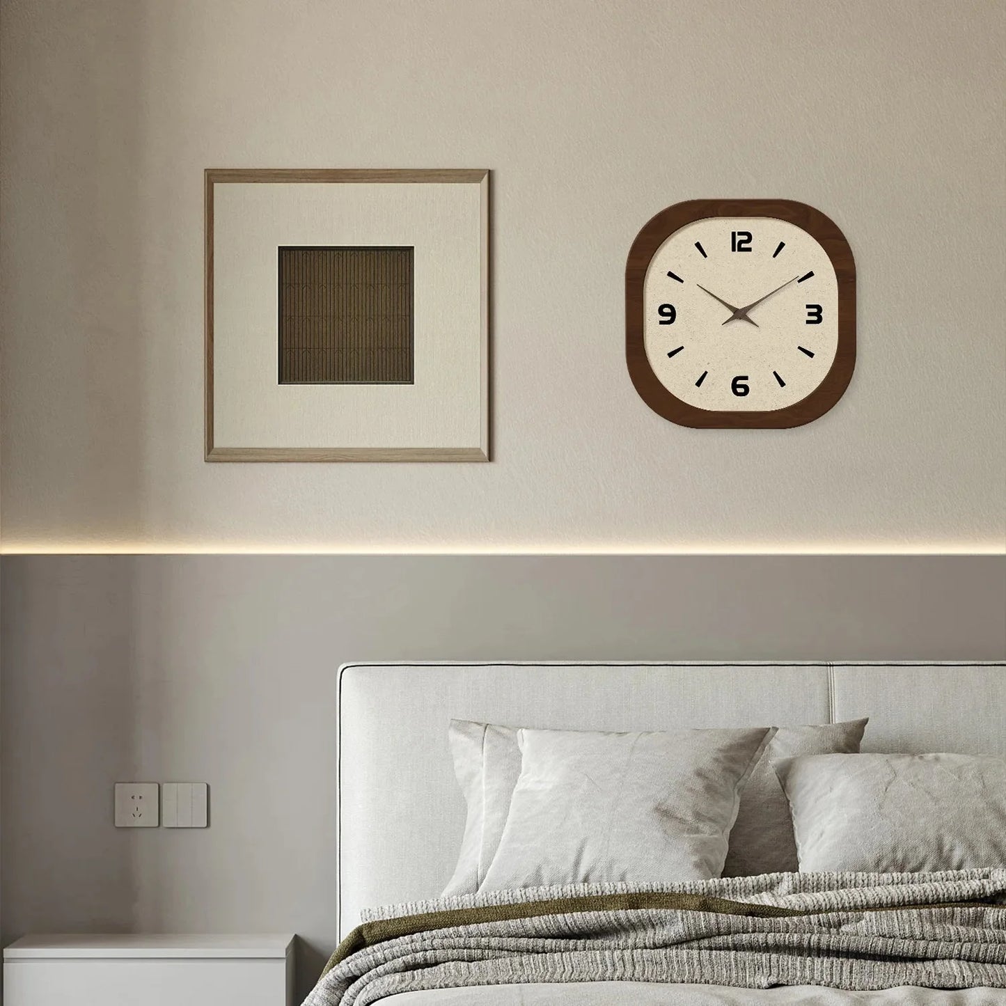 French-Style Retro Cream Crystal Porcelain Square-Shaped Simple Pattern Wooden Wall Clock for Living Room, Bedroom, Kitchen, Home Decoration, Silent Quartz Clock, Holiday Gift, 12 Inches, 14 Inches 16inch (Battery Not Include