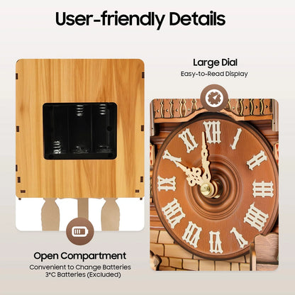 Wall Mount Clock Cuckoo Clock, Wood Cuckoo-Clock 7:00-21:00 Chime Time 25*10*50cm Pointers+Time Scales Display