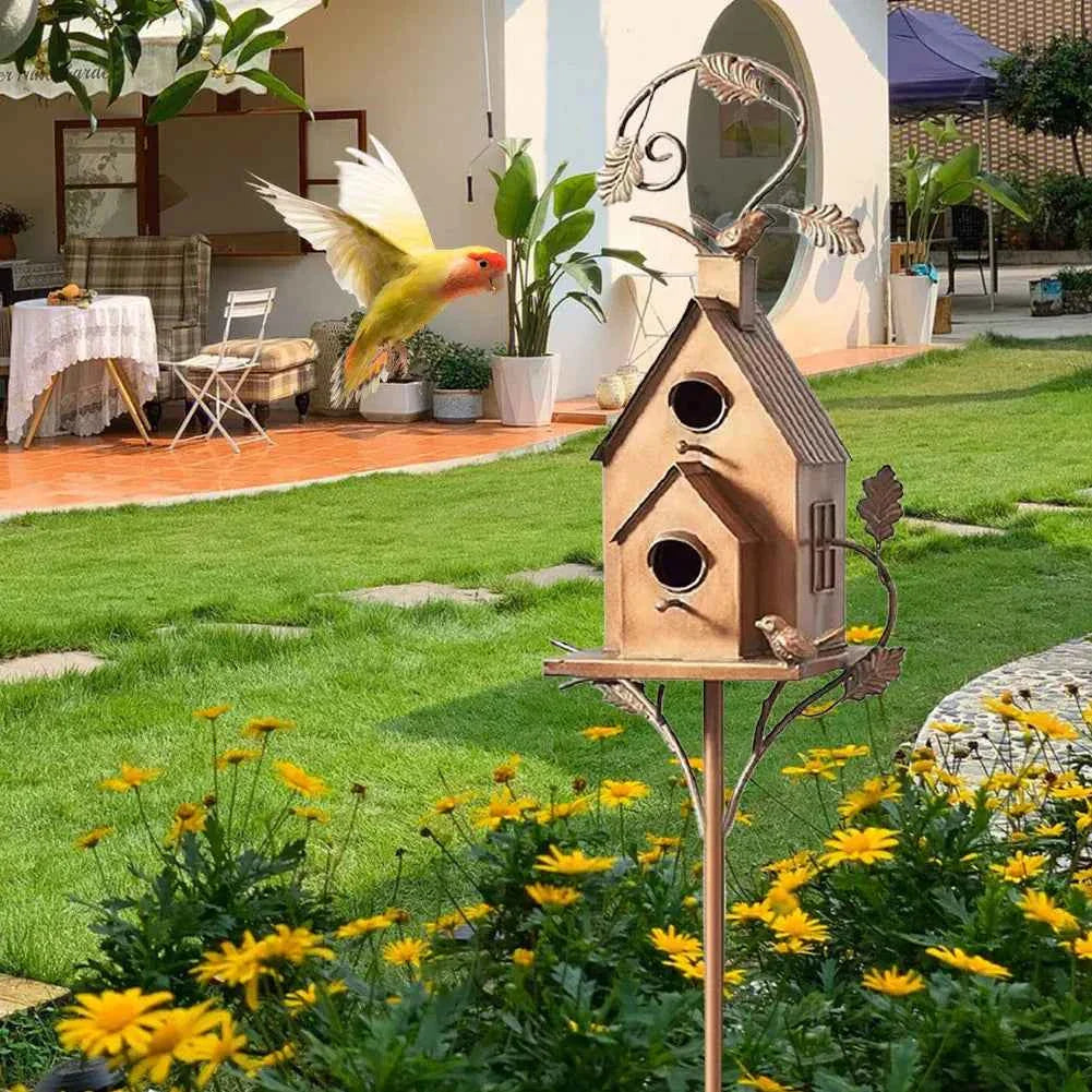 Garden Outdoor Metal Birdhouse Decoration Bird Houses for Outside with Pole Bird House Pole for Garden Yard Decoration