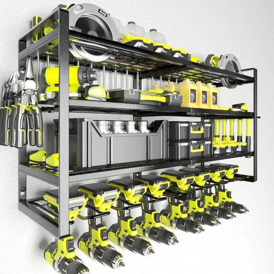 4 Layer Heavy Duty Metal Power Tool Storage Rack,Garage Tool Organizer and Storage with Screwdriver Holder Holder/Hammer Holder