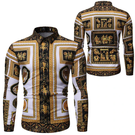 Baroque Floral Royal Shirts Men Luxury Print Designer Tops Paisley Pattern Flowers Fashion Western Long Sleeve Shirt Camisas