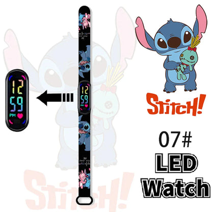 Disney Stitch Digital Kids' Watches Anime Figures LED Luminous Watch Touch Waterproof Electronic Sports Watch Kids Birthday Gift