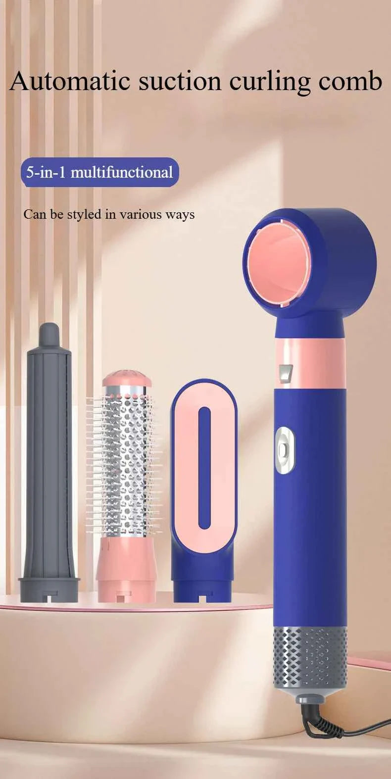 5-in-1 Negative Ion Automatic Curling Iron Multifunction Convenient Hair Dryer Volume Straight Hot Air Comb Curly Girl Method