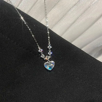 Fashion Fairy Pink Crystal Bow Knot Pendant Necklaces Y2K Girls Sweet Rhinestone Heart Clavicle Chain Women Jewelry Gifts
