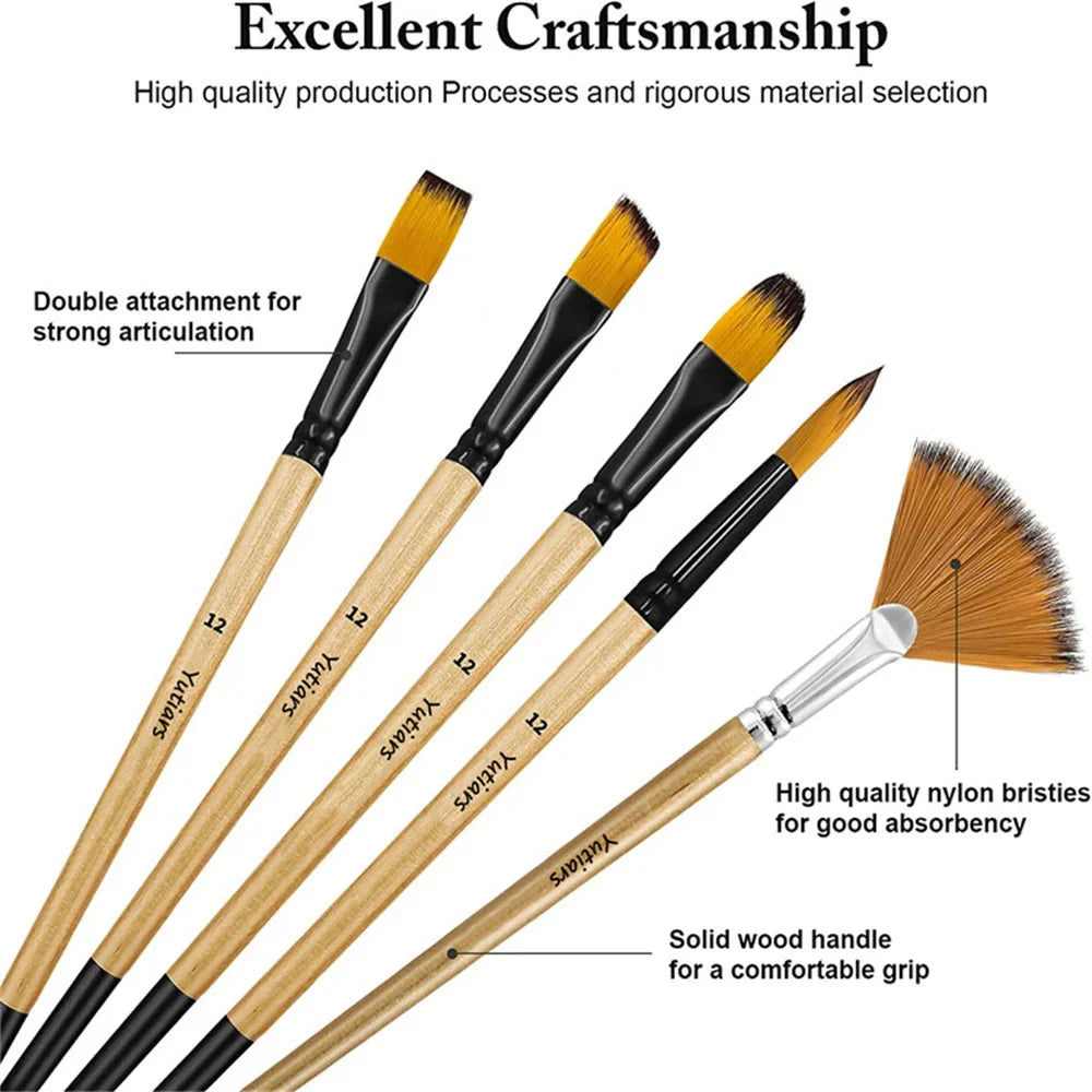 32-Piece Deluxe Multi-Purpose Art Paintbrush Set, Professional Fine Artist Wood Handle Brushes for Acrylic, Oil, Watercolor Pain