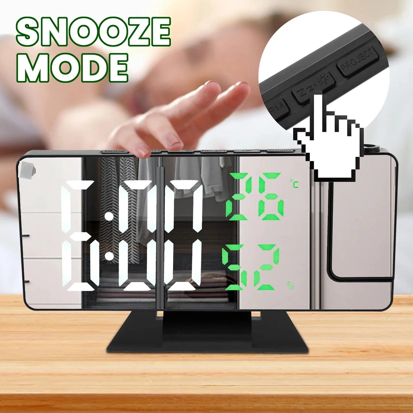 Projection digital alarm clock 180 ° arm projection LED alarm clock multifunctional USB plug in projector desktop LED clock