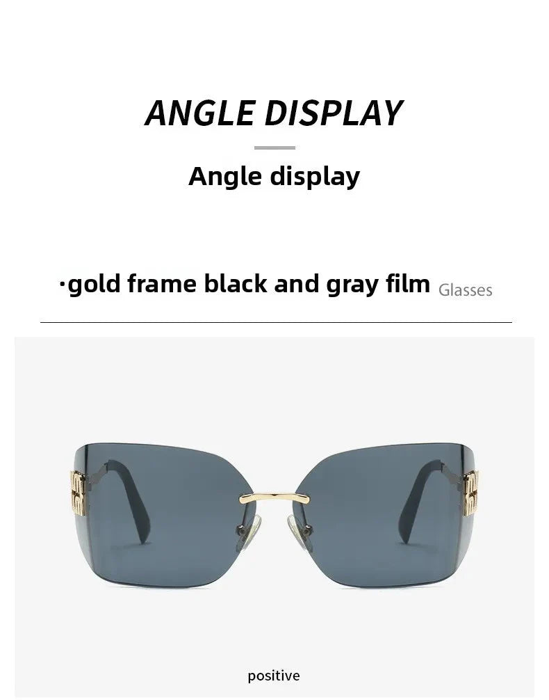 Curved One-Piece Sunglasses, Frameless Square Cut-Edge Design, UV400 Protection, Women's High-End Street Style