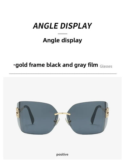 Curved One-Piece Sunglasses, Frameless Square Cut-Edge Design, UV400 Protection, Women's High-End Street Style
