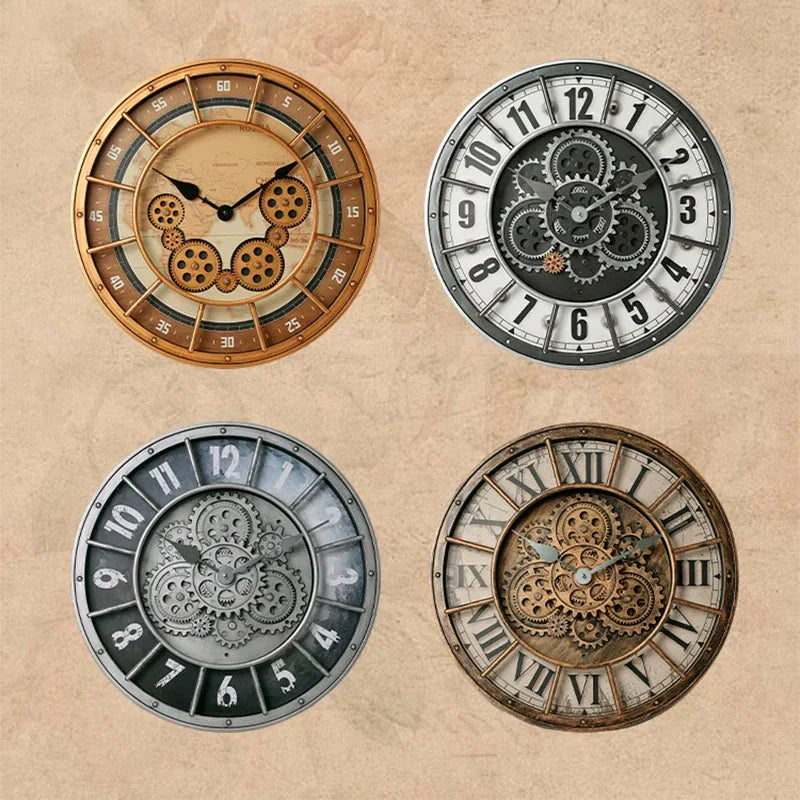 Retro Industrial Roman Wall Clock  Gear Rotation Clock Living Room Decorative Wall Clock Stylish Silent Wall Clock Quartz Clock