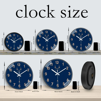 Dark Blue Plastic Round Wall Clock 8-12inch
