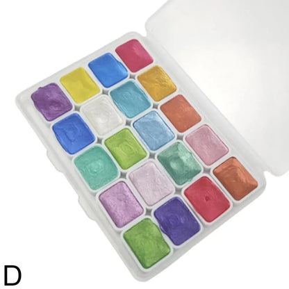 20 Colors Pearlescent Solid Watercolor Painting Set Portable Box Shiny Metal Painting Art Supplies Pigment Palette Drawing Tools