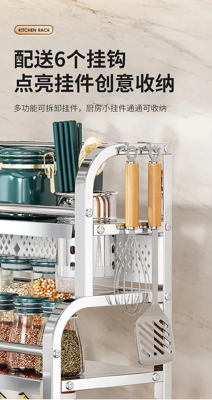 Stainless Steel Kitchen Storage Shelf Seasoning Jar Spice Storage Rack Chopsticks Knife Shelf Bar Organizer Kitchen Supplies